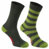 Craghoppers NosiLife Mens Travel Twin Pack Socks - Dark Khaki/Lime Stripe