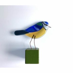 Gillian's Glass Fused Glass Blue Tit Suncatcher and Stand
