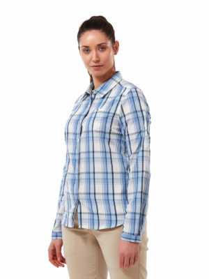 CWS511 Craghoppers NosiDefence Kiwi Shirt - Harbour Blue Check - Front