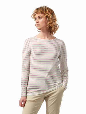 CWT1276 Craghoppers NosiLife Erin Top - Raspberry Lime Stripe - Front